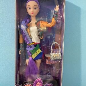 Stylish Doll with Purple Hair and Musical Accessories